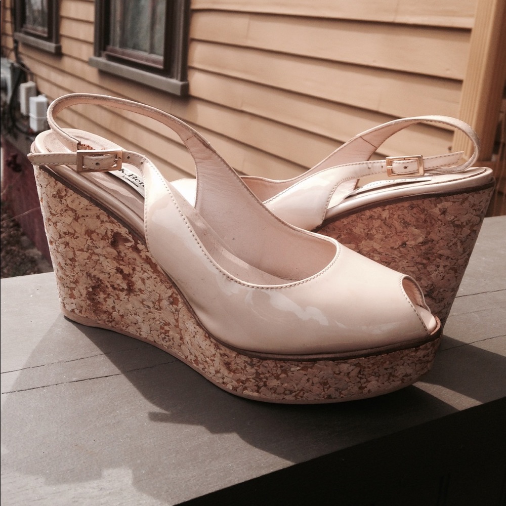 L.K. Bennet London 'Nude' Patent Peep toe Wedge